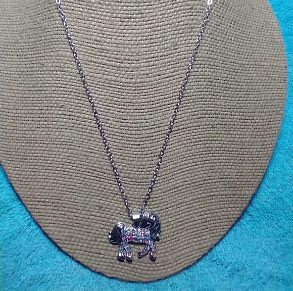 Silvertone colorful rhinestone unicorn chain necklace - Picture 5 of 6